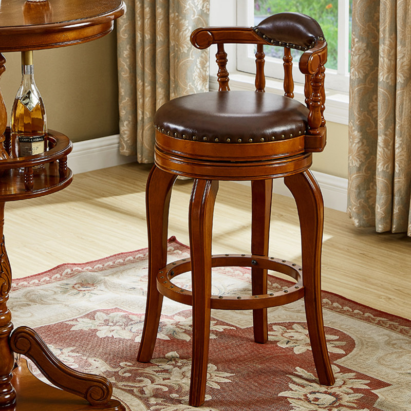 欧式实木吧台椅美式家用高脚凳靠背吧台凳旋转高凳子吧台椅子吧凳