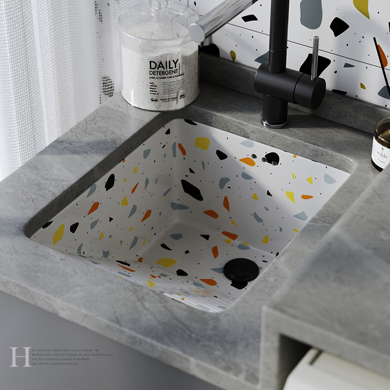 小号阳台台下盆带搓衣板水磨石陶瓷洗衣盆小尺寸嵌入式加深洗衣池