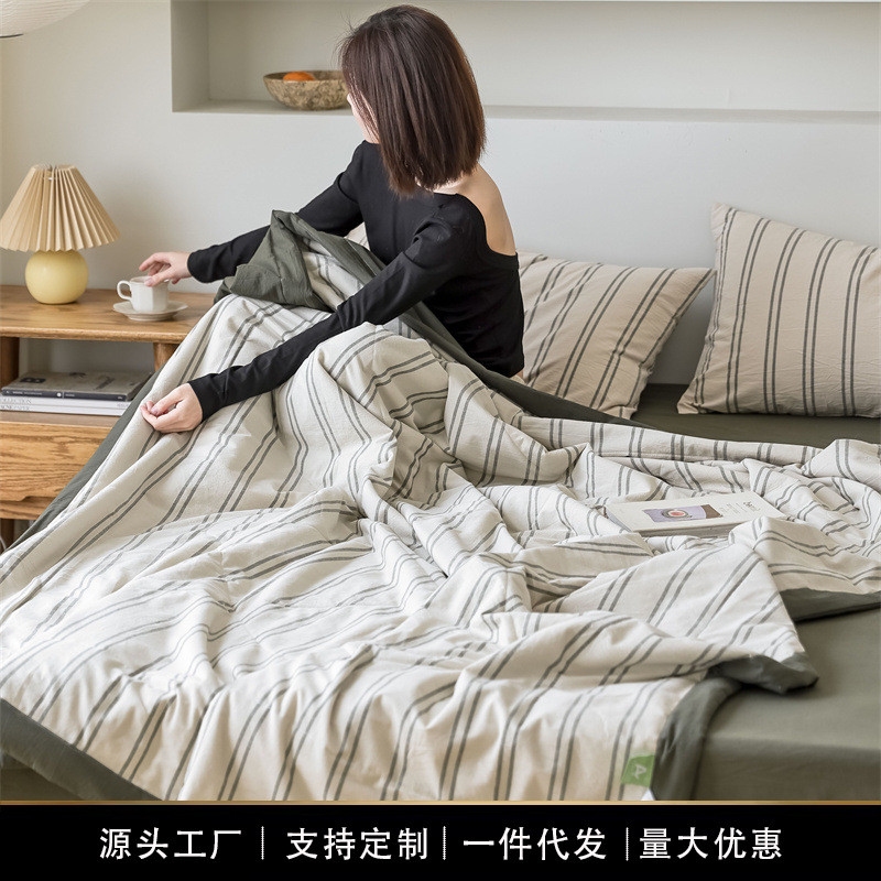 A类母婴级抗菌全棉水洗棉夏被四件套4纯棉夏凉被空调被夏季薄被子