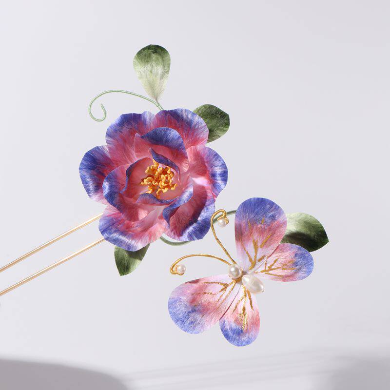 非遗手工绒花双色牡丹簪子汉服配饰簪花发簪古风传统宫廷蚕丝头饰