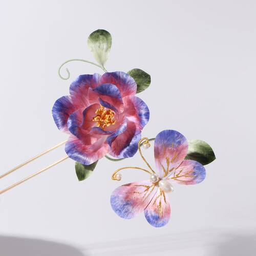 非遗手工绒花双色牡丹簪子汉服配饰簪花发簪古风传统宫廷蚕丝头饰