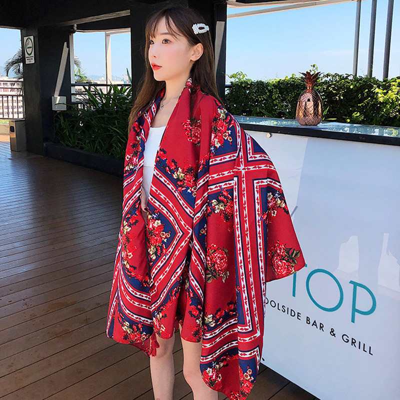 夏季海边沙滩防晒披肩女士围巾两用韩版复古民族风旅游丝巾批发