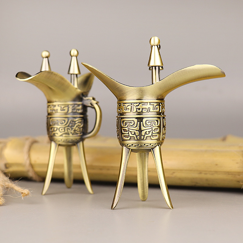 仿古青铜器皿酒具三爵杯商务礼品白酒盅摆件可饮用酒爵杯