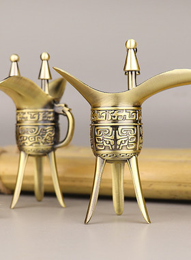 仿古青铜器皿酒具三爵杯商务礼品白酒盅摆件可饮用酒爵杯