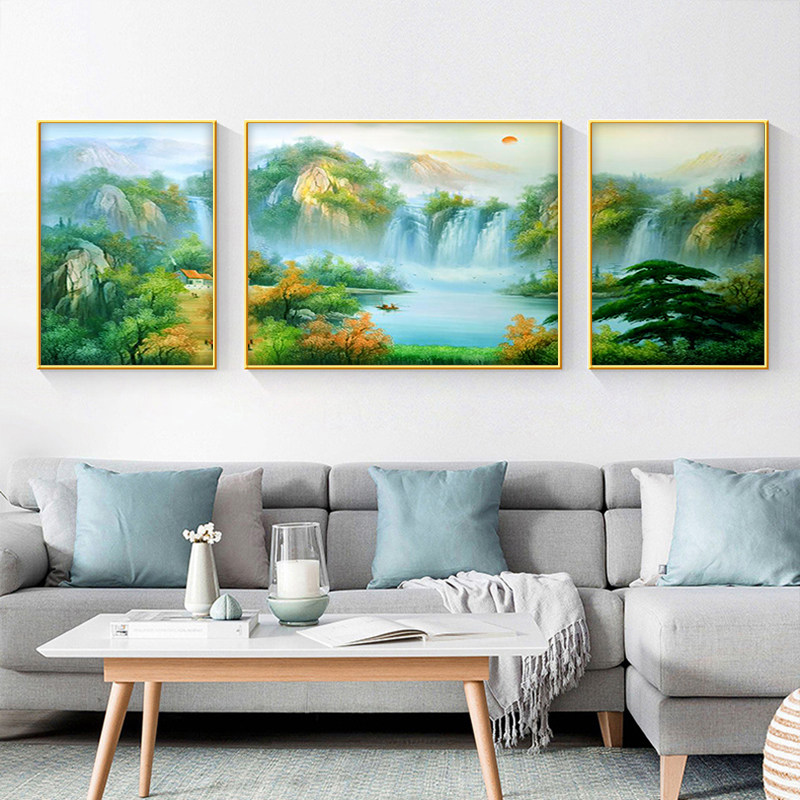 巨人山装饰画青j山图靠山图客厅沙发背景墙三联画风水挂画西墙壁,家居饰品,现代装饰画,淘宝优惠券,粉丝福利购,淘宝优惠卷