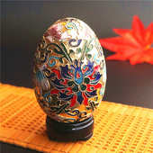 库存老货景泰蓝鸡蛋摆件铜胎掐丝珐琅彩蛋金地家居装 饰品手工艺品