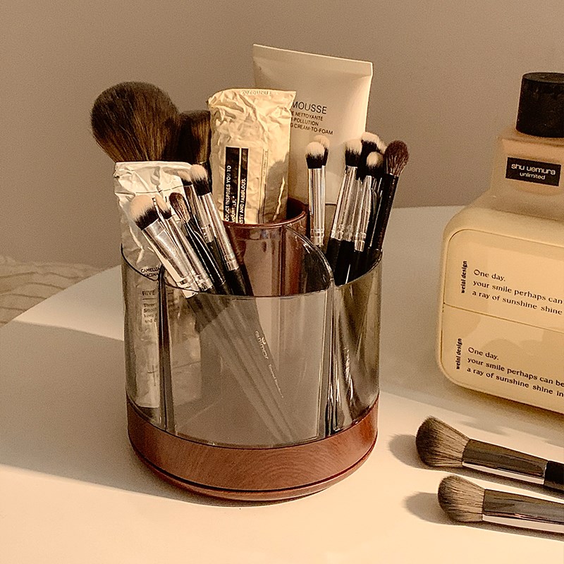 木质旋转化妆刷收纳筒桌面梳x妆台化妆品口红整理置物架大容量笔