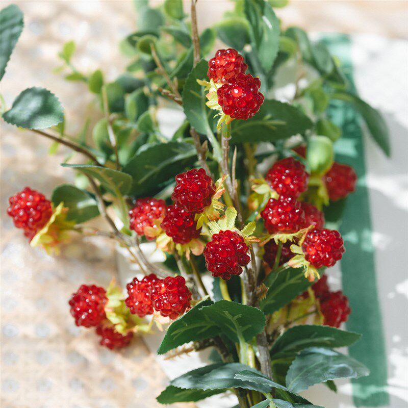 假花野趣树莓果枝仿真花s蔓越莓装饰花把束创意覆盆子客厅餐桌摆