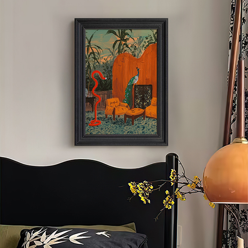 法式中古吉祥孔雀l卧室客厅装饰挂画静物风景玄关艺术壁画手绘油图片