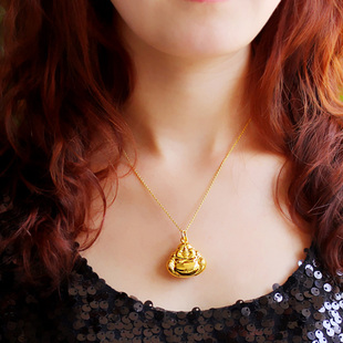 正品黄金套链9999足金项链男女款金佛坠子真金饰品纯金吊坠送老婆