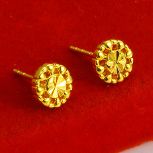 仿真黄金耳钉男女款999足金耳环圆钻石面24K金纯金耳饰素金