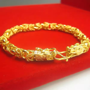 仿真黄金手链男士女款龙头足金9999仿真金链子手工空心结婚首饰