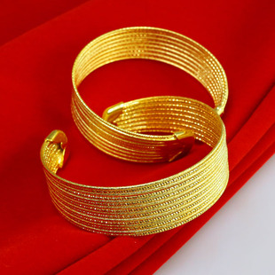 不掉色 黄金手镯 女款镀金镯子仿999足金首饰开口时尚新款磨沙