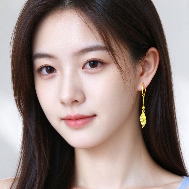 黄金耳环999足金女款送女生礼物