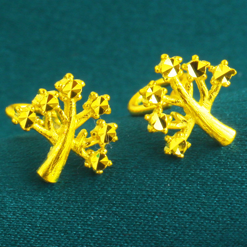 女款发财树耳钉耳饰9999足金耳饰