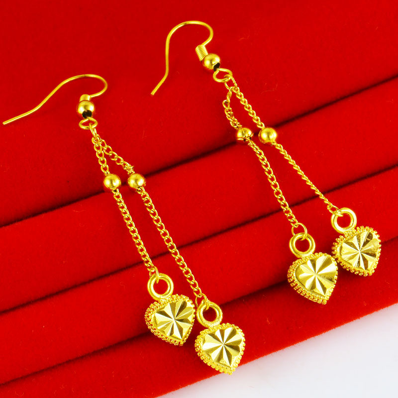 仿真黄金耳环9999足金女款爱心耳坠24K金真金饰品年轻时尚纯金