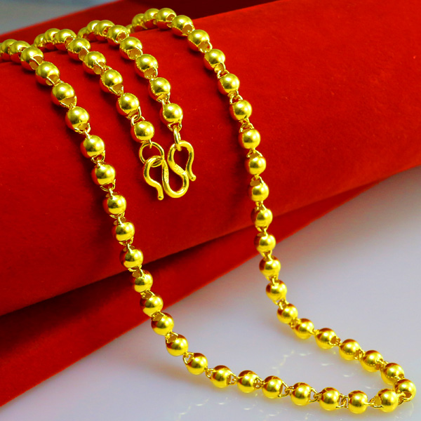 仿真黄金项链9999足金男女款光珠链圆珠链珠佛珠纯金链子首饰