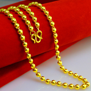 仿真黄金项链9999足金男女款光珠链圆珠链珠佛珠纯金链子首饰