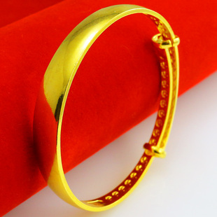 中式黄金手镯女款光面收缩口仿真黄金镯子结婚首饰仿纯金手环镀金