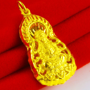 正品黄金项链吊坠男女款9999足金菩萨挂坠纯金大号观音坠子送老公