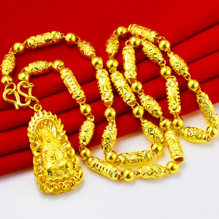 正品黄金项链男士款9999足金观音菩萨吊坠纯金链子结婚首饰女新款