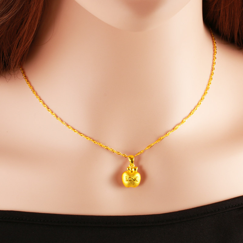 黄金项链女款9999足金链子真金苹果吊坠LOVE纯金套链七夕节送女友