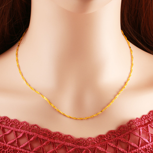 批发正品黄金项链9999足金水波间片5G时尚素链女款单链锁骨链按克