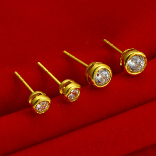 仿真黄金耳钉耳环女款999足金真金首饰镶嵌钻石水晶纯金子潮人