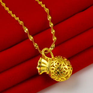 仿真黄金项链999足金男女款招财进宝福袋钱袋吊坠子镂空结婚送礼
