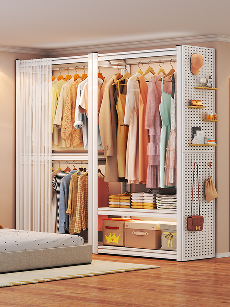 开放式货架衣柜出租房挂衣架开放式衣帽架收纳架落地钢制置物架子