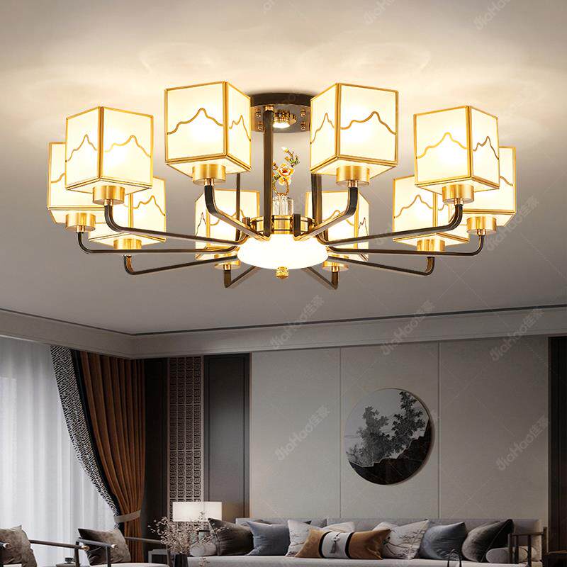 新中式吊灯全铜客厅灯高档大气2024年新款半吸顶别墅大厅餐厅主灯