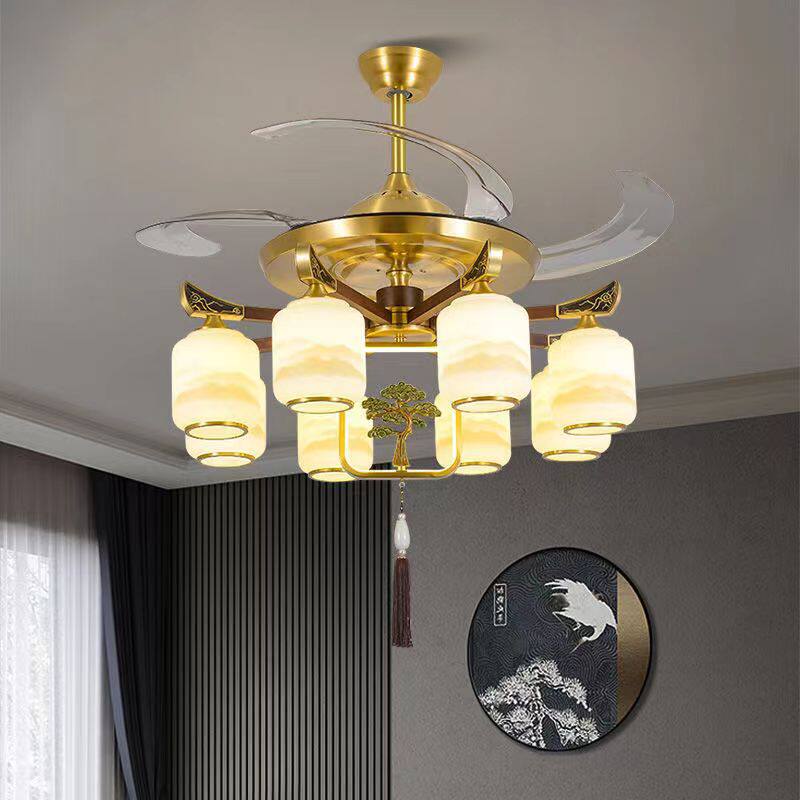 新中式客厅风扇吊灯中国风简约大气餐厅卧室包厢吊扇灯一体家用
