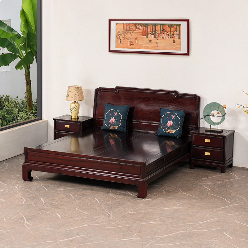 血檀木中式全实木床传统榫卯主卧1.8双人床仿古雕花1米5家用婚床