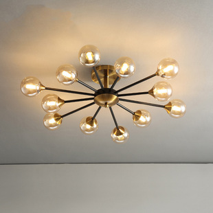 北欧玻璃吸顶灯轻奢风格 创意圆球铁艺卧室灯 客厅灯具主卧书房个性