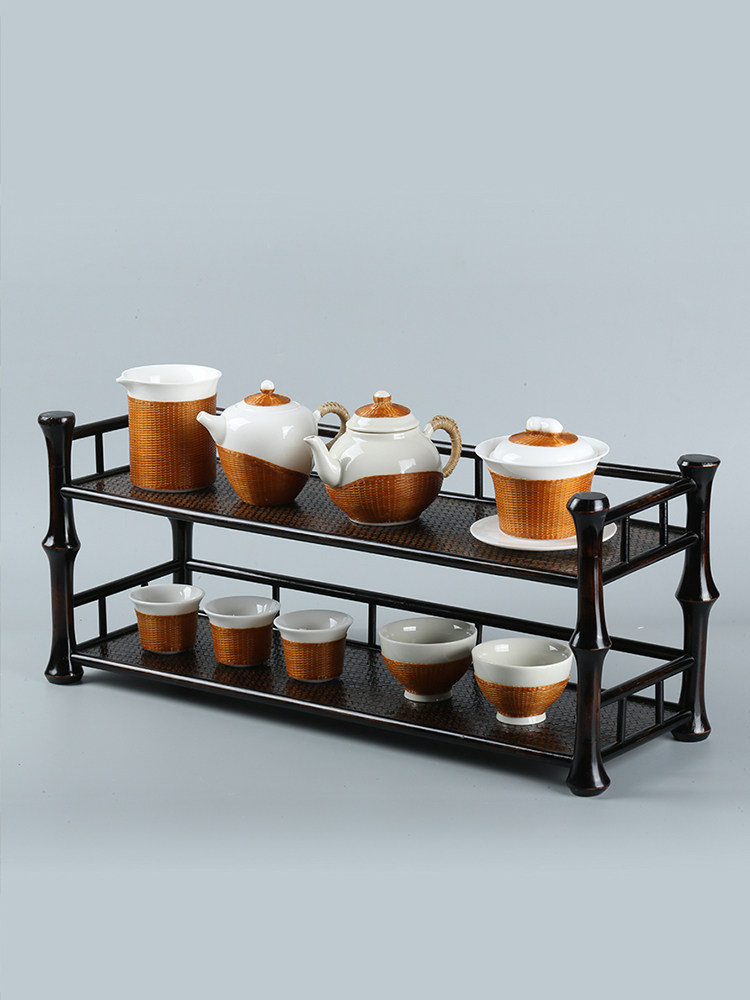 筇竹茶棚博古架茶具桌面竹编架茶杯架置物架茶桌杯架展示架