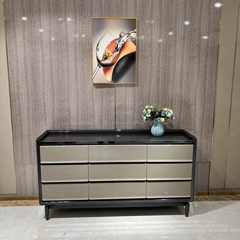 意式轻奢九斗柜卧室简约实木储物柜别墅套房收纳柜后现代港式家具