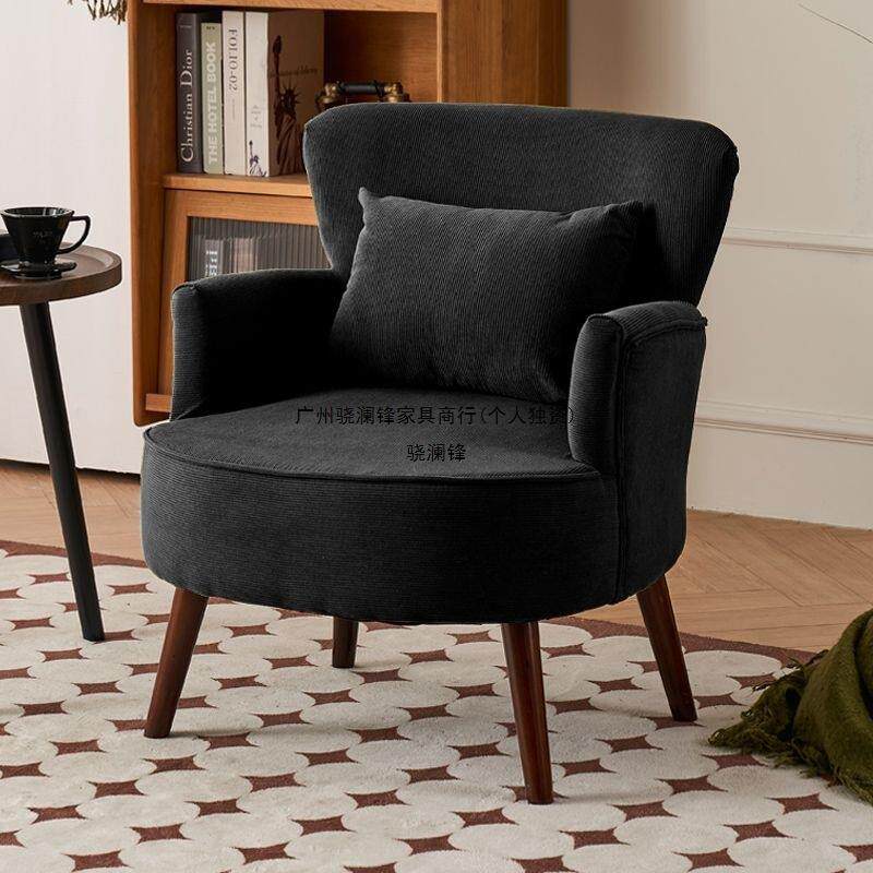 美式复古单人沙发家用阳台卧室实木懒人休闲椅子网红布艺小沙发椅