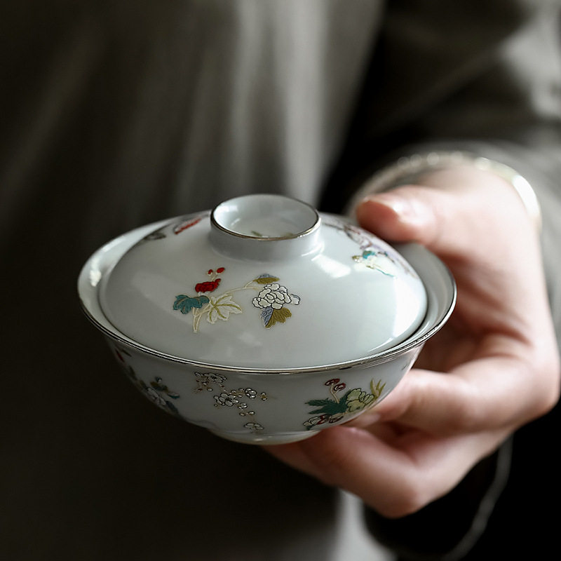 草木灰釉仿古盖碗手抓家用茶艺泡茶碗茶室文人茶器陶瓷主泡茶碗