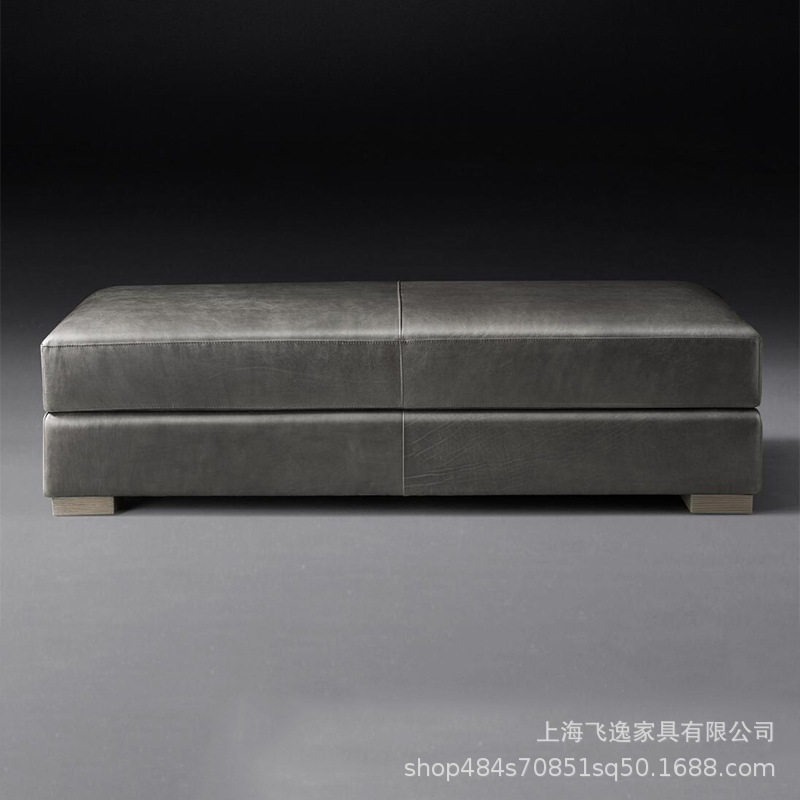 北欧轻奢真皮复古换鞋凳客厅脚踏衣帽间长条凳沙发凳卧室床尾凳