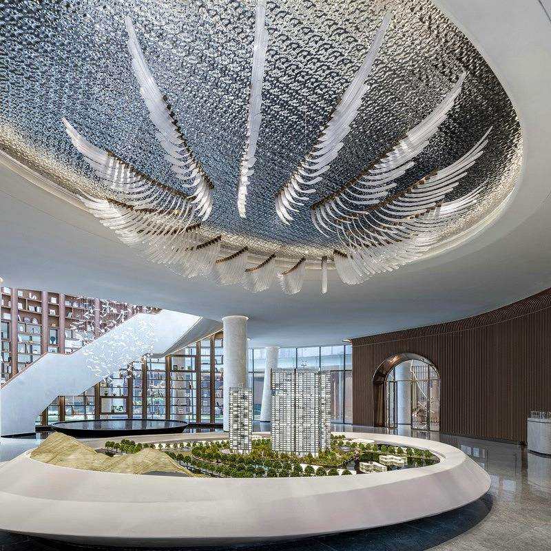 酒店大堂吊灯羽毛造型艺术装置复式楼梯吊灯前台客厅工程售楼部灯