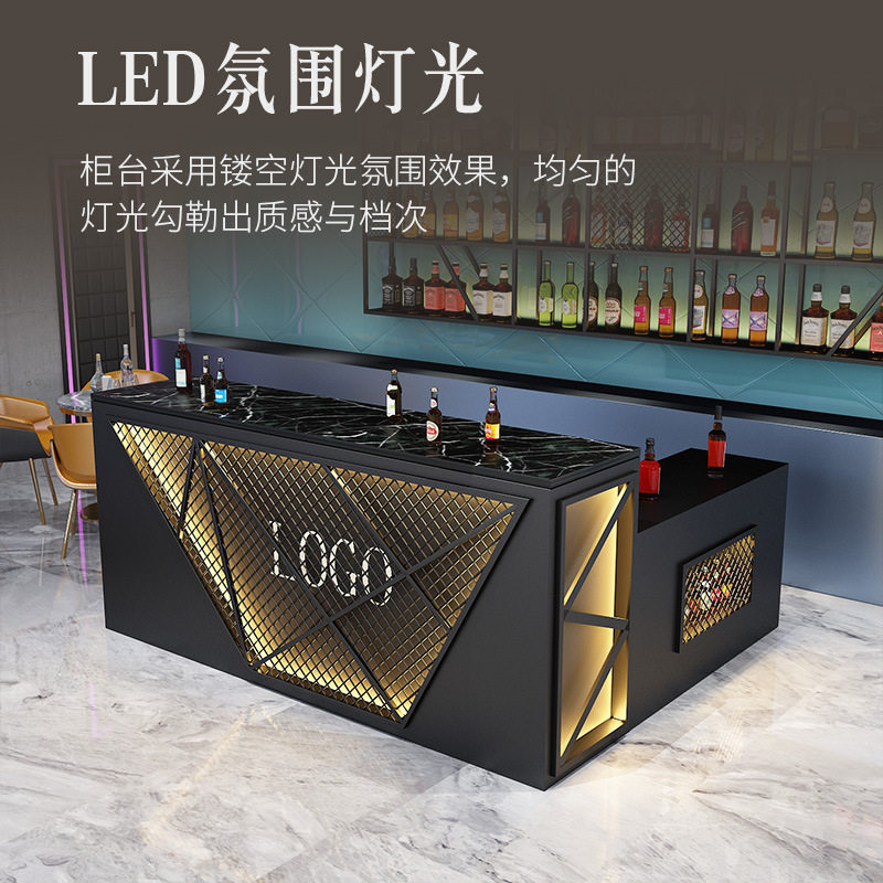 工业风餐厅吧台收银台酒吧咖啡厅LED店铺前台健身馆铁艺接待柜台