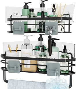 304不锈钢三角置物架免打孔加厚浴室黑色白色银色壁挂沥水角架子