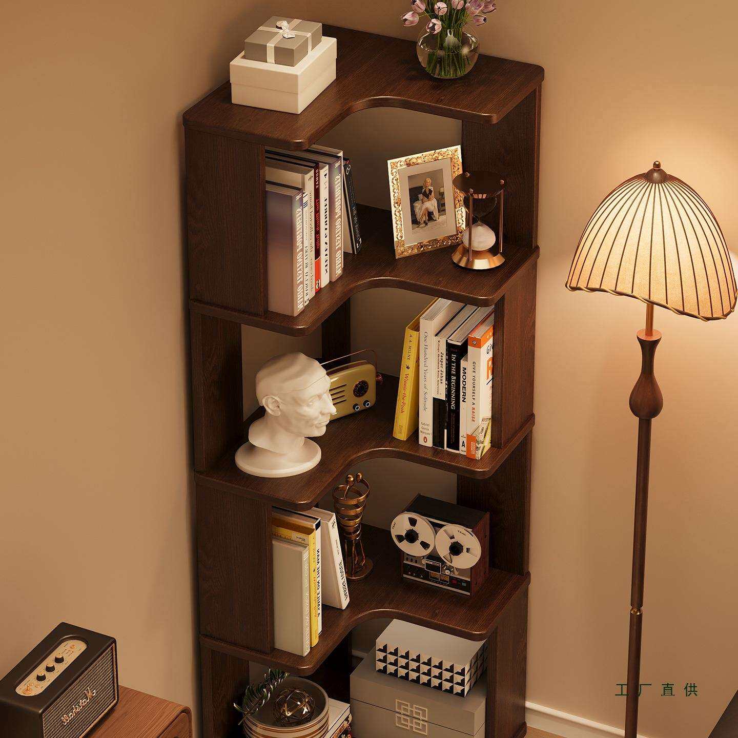 实木转角书架落地置物架客厅角柜墙角储物格子柜简易拐角床头书柜