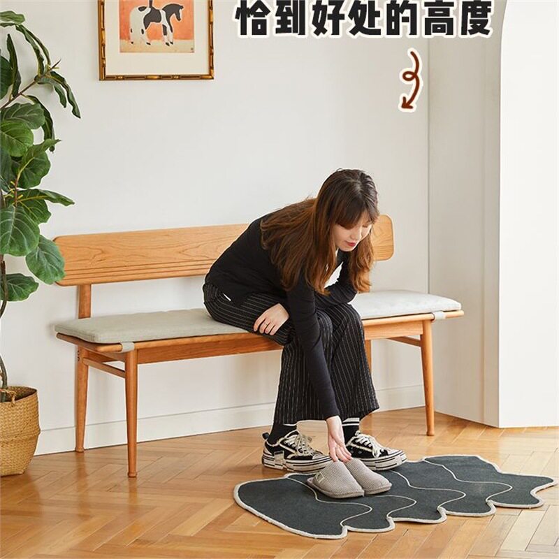 北欧樱桃木实木靠背长椅换鞋凳