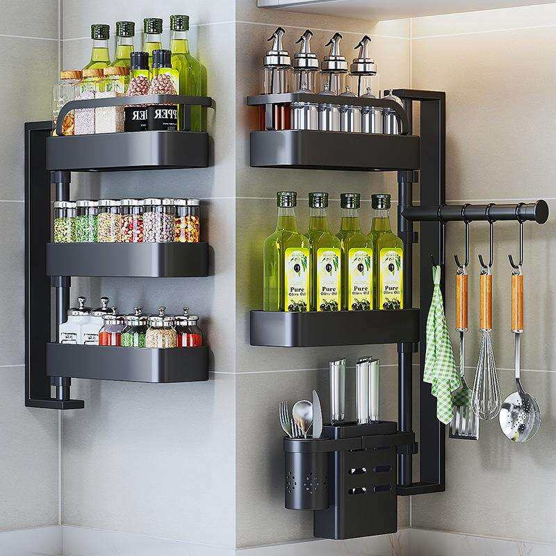 可旋转厨房调料置物架壁挂式转角调味品储物架家用佐料墙角收纳架