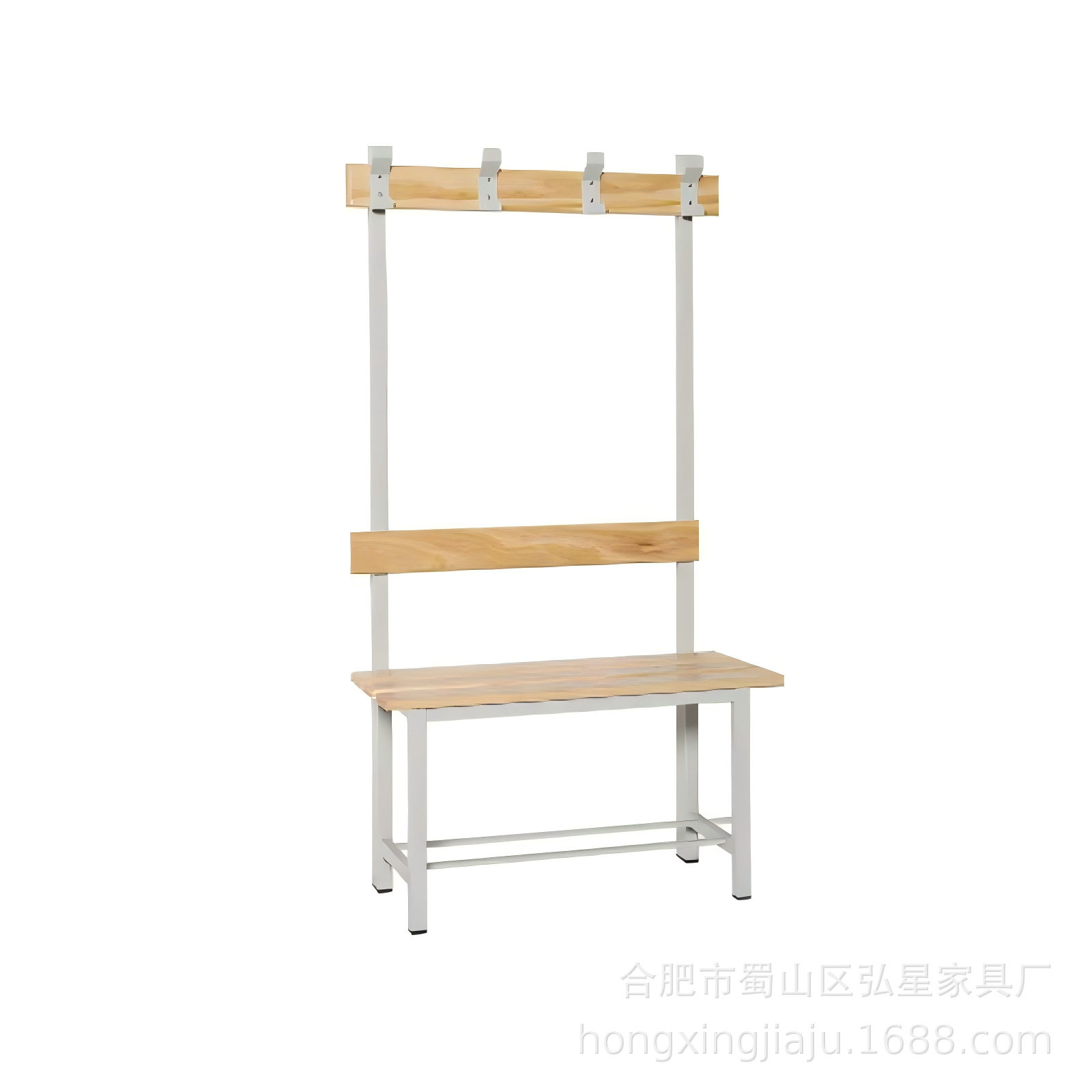 跨境外贸镀锌钢框架实木凳面换衣长凳挂衣架衣帽架
