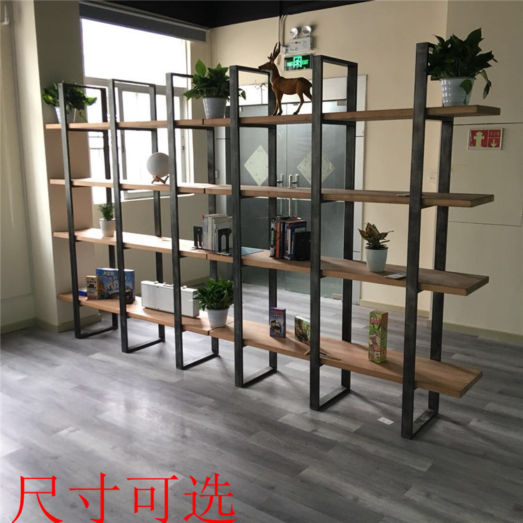美式餐厅隔断办公室钢木置物架简易落地书架钢木客厅咖啡厅展示架