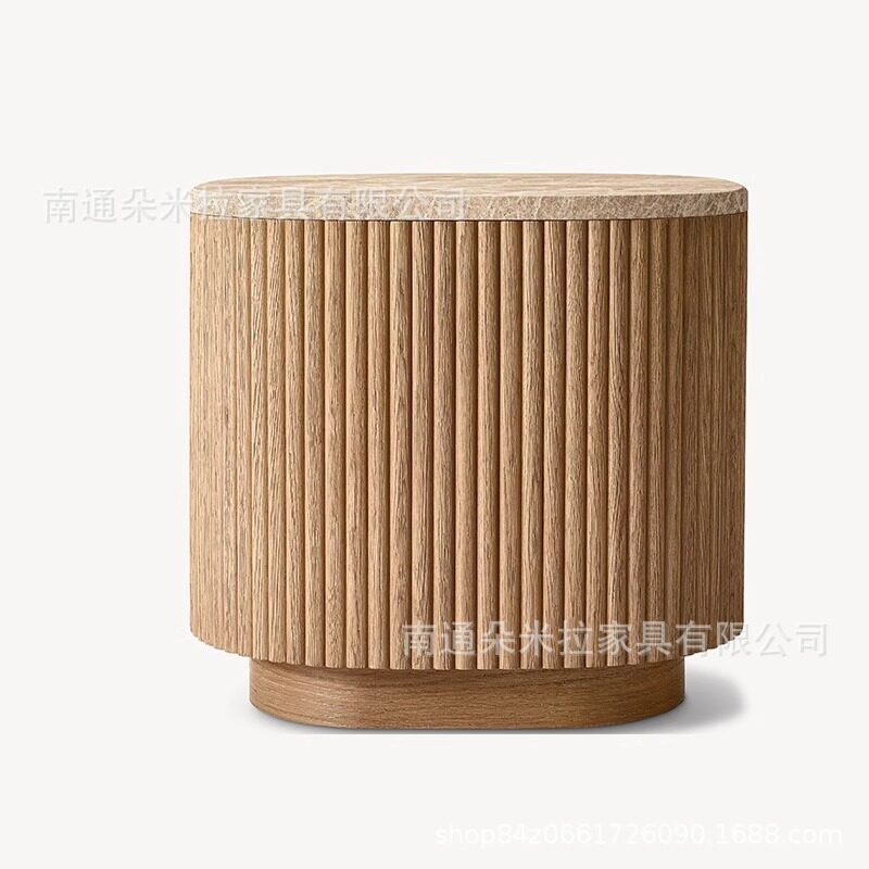 RH美式实木圆形设计师外贸出口茶几边几全实木厂家北欧别墅客厅