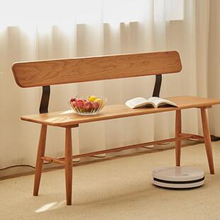 北欧实木长条凳日式简约餐桌客厅长板凳樱桃木靠背椅子