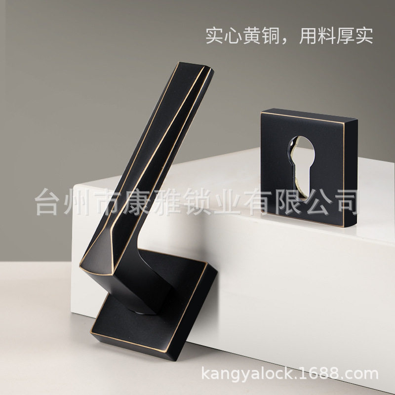 厂家直供 黄铜室内门锁执手锁分体卧室门锁 黄铜木门锁具黑色门锁